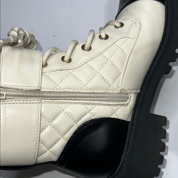 GBG Los Angeles Quilted Combat Boots - Black and Cream - Picture 6 of 9